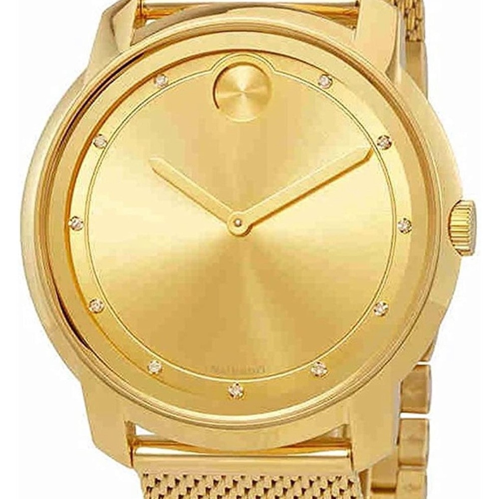 Movado Bold Large Diamond and Gold Plated Mesh Watch 3600460